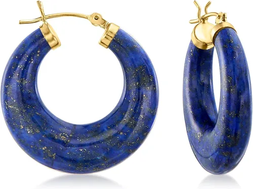 Vista 7 de Ross-Simons Round Gemstone Hoop Earrings in 14kt Gold 1 1/8 inches Blanco