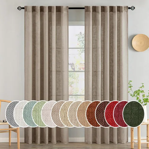 Vista 58 de MIULEE - Cortinas semitraslúcidas suaves y gruesas con textura de lino para cocina y ventana de baño, con trabilla trasera y bolsillo para Blanco