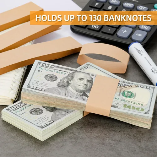 Vista 6 de PONNOR Paquete de 550 bandas de dinero en blanco natural kraft marrón para efectivo, correas autoadhesivas para monedas, para envoltorios