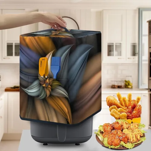 Vista 4 de Air Fryer Oven Dust Cover with Handle and Pocket, Easy Cleaning Electric Appliance Cover, Brown Flower Flor marrón (Brown Flower)