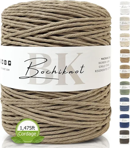 Vista 11 de BOCHIKNOT Cordón de macramé de 0.118 in, 650 yardas, algodón de una sola hebra (crema de mantequilla)