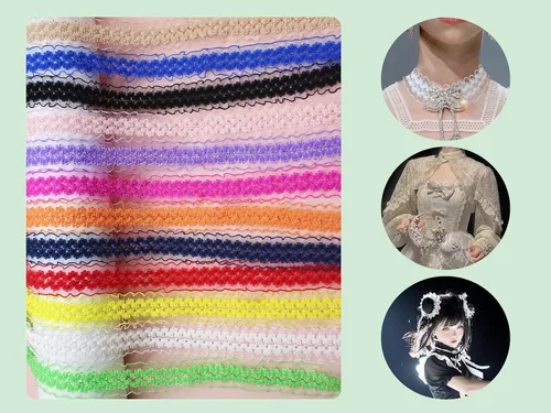 Vista 6 de Cinta de encaje elástica negra con volantes de 20 yardas para coser de 1 pulgada de organza de doble onda, ajuste de encaje, ropa y ropa