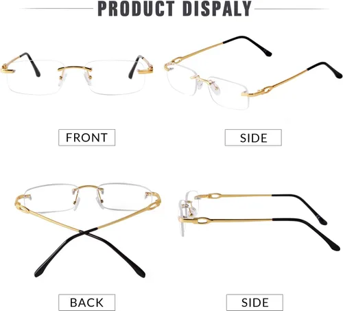 Vista 5 de JUDOO Retro Rimless Rectangle Sunglasses for Men Women Trendy Frameless Tinted Lens Eyewear