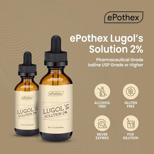 Vista 6 de EPOTHEX Lugol's Solution - Botella con cuentagotas de vidrio al 2 % de 2 oz. Contiene yoduro de potasio y yodo, 2.0 fl oz