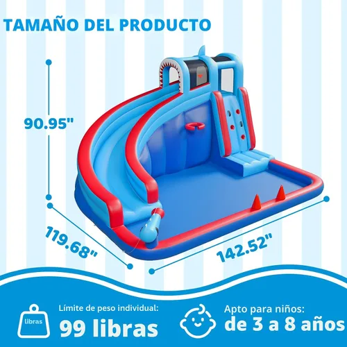 Vista 4 de Tobogán acuático inflable para patio trasero de niños con soplador de 450 W, castillo de salto con tobogán de agua, parque acuático para actividades