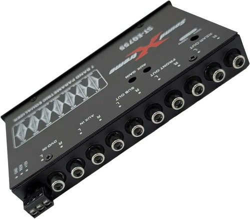 Vista 4 de SoundXtreme ST-EQ755 ecualizador paramétrico de audio para auto de 7 bandas de 1/2 din EQ con salida delantera, trasera + sub de 8 voltios RMS, tres