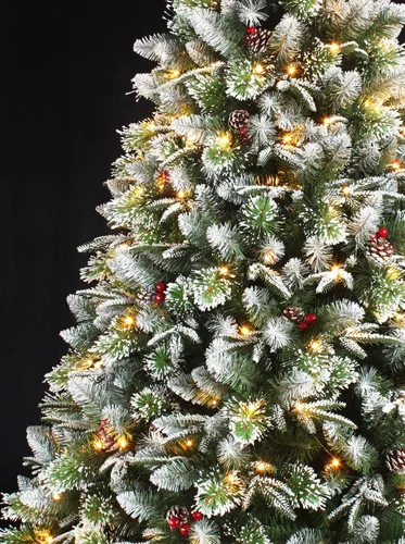 Vista 6 de Árbol de Navidad de pino flocado súper doble preiluminado con luces LED que cambian de color (5 pies preiluminado)