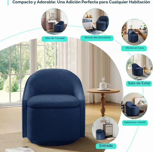 Vista 7 de [Usado] LINSY Juego de 2 Sillas Giratorias de Acento, Cómodas Sillas Tipo Barril de Chenilla con Almacenamiento Giratorio de 360 Grados, Sillón Azul