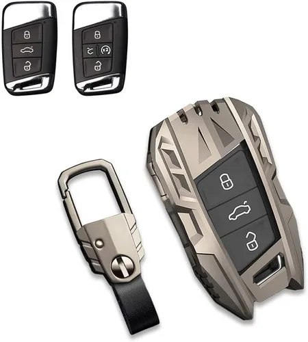 Vista 8 de Aleación de zinc Smart Car Key Fob Case Cover Holder para Volkswagen VW Passat Tiguan Atlas Golf Alltrack con llavero