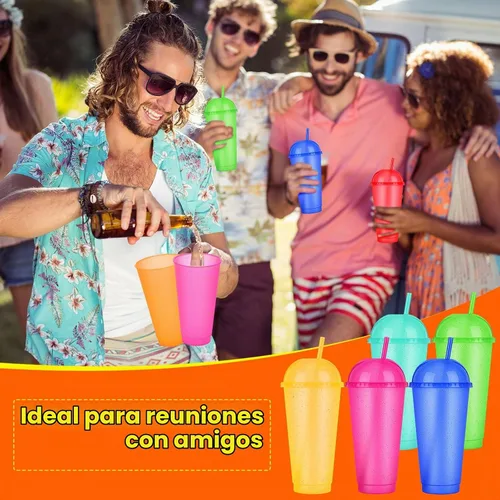 Vista 5 de Hsei - Paquete de 24 vasos helados reutilizables con purpurina con tapas de cúpula y pajitas, vaso de plástico de 24 onzas, taza de café helado
