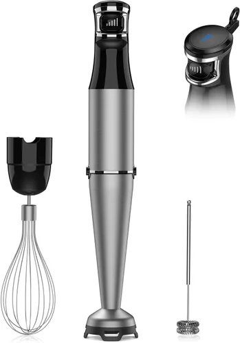 Vista 28 de Batidora de inmersión de mano con cable turelar, juego de licuadoras de mano de 1100W, disparador de velocidad variable 5 en 1 con palillo Negro
