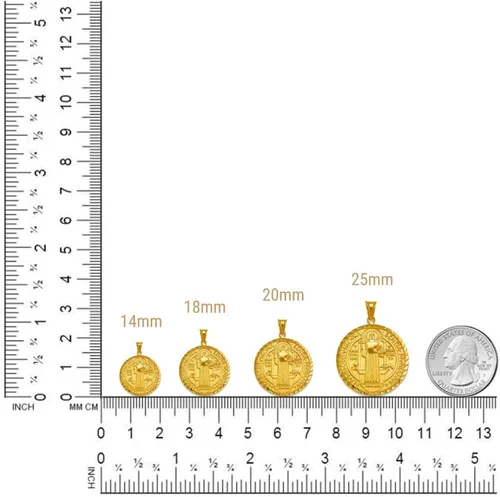 Vista 6 de JEWELHEART Medallas de San Benito de oro real de 14 quilates de 0.551in, 0.709in, 0.787in, 0.984in, corte de diamante, colgante de San Benito
