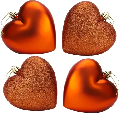 Vista 10 de Bolas en forma de corazón de 4 a 3.937 in, diseño mate y purpurina, adornos de Navidad (rosa bebé)