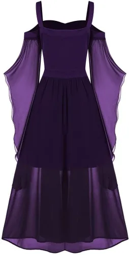 Vista 4 de SHOPESSA Disfraz medieval para mujer, manga de mariposa, vestido maxi con hombros descubiertos, vestido de corsé steampunk para mujer, ropa gótica