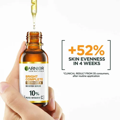 Vista 5 de Garnier Serum Nocturno Anti-Manchas Focales para Cara, con 10% de Vitamina C Pura y Ácido Hialurónico, Anti-Pigmentación y Opacidad, Para Todos