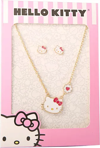 Vista 8 de Hello Kitty Juego de joyas para niñas, 18 pulgadas + 3 pulgadas, collar y aretes para niñas, regalos, Sin gemas.