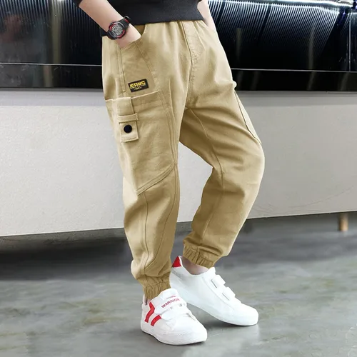 Vista 2 de Rolanko Pantalones cargo para niños, casuales, con cintura elástica, para senderismo, holgados, para exteriores, 4-14 años