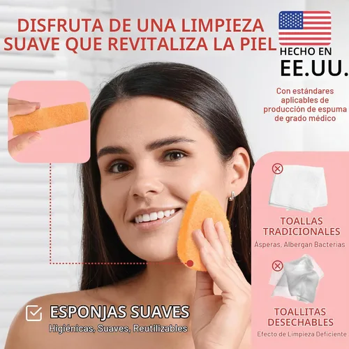 Vista 3 de IMPRESA Esponjas Exfoliantes para Limpieza Facial - Estilo Puff Regular - Esponjas Exfoliantes Reutilizables de Espuma Natural de Grado Médico