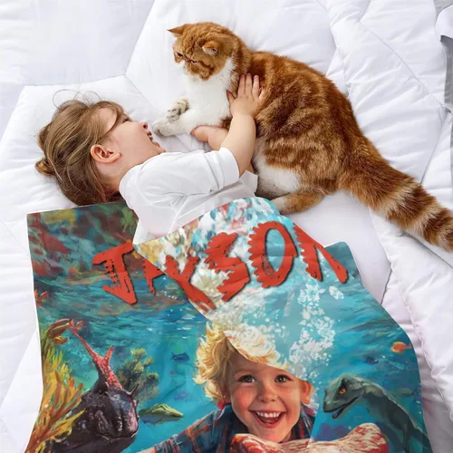 Vista 3 de Artsadd Manta personalizada de dinosaurio para niños y hombres, manta personalizada con foto de dinosaurio, manta de bebé personalizada para niños