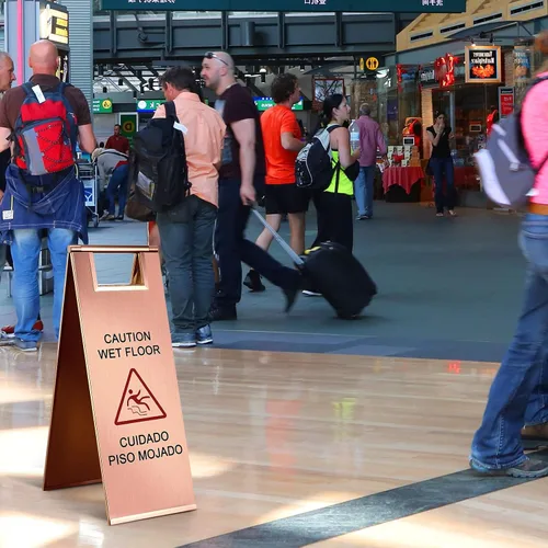 Vista 6 de Kigley 2 piezas señal de piso mojado, señal de precaución de piso mojado de acero inoxidable de 24 pulgadas, doble cara, portátil, plegable, señal