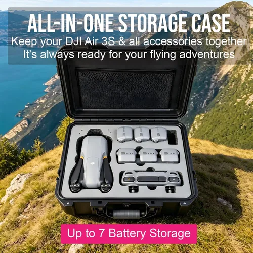 Vista 2 de INNVO - Funda rígida para DJI Air 3S / Air 3, IP67, caja protectora impermeable PP Hardshell Storage Box, Fits RC 2 / RC-N3, Holds 6 Batteries, 2