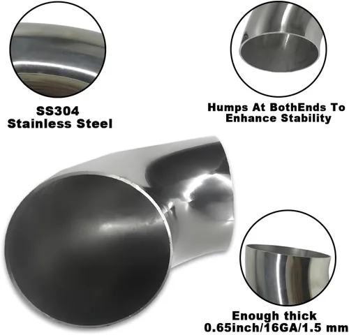 Vista 5 de Tubo de codo de escape OD de 3 pulgadas y 90 grados (codo de curva de mandril) SS304 de acero inoxidable apto para codo de escape modificado