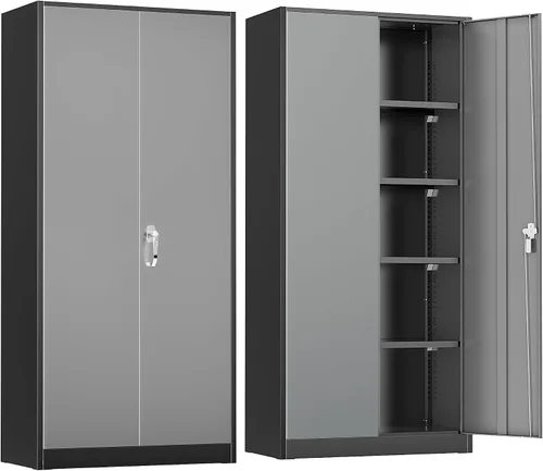 Vista 18 de INTERGREAT Armario de almacenamiento de metal con cerradura, gabinete de almacenamiento de metal con cerradura de 72 pulgadas de alto con puertas