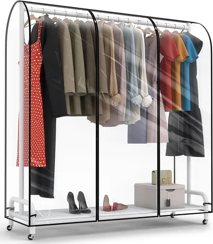 Vista 8 de Funda transparente para perchero de 43 pulgadas de largo x 20 pulgadas de ancho x 60 pulgadas de alto, funda de perchero con cremallera reforzada