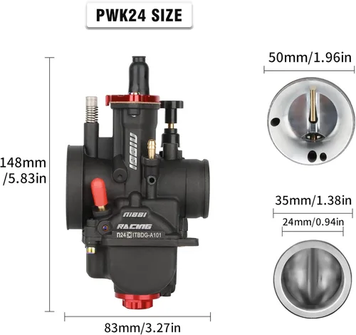 Vista 2 de Carburador NIBBI PWK de 24 mm para motocicleta, carburador de potencia de 125 cc-150 cc con chorros de carburador, compatible con motor GY6 Dirt