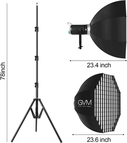 Vista 6 de GVM - Luz de video LED de 200 W con caja de luz, SD200D Kit de iluminación de estudio de fotografía con control Bluetooth/DMX, 93000lux@1.6 ft