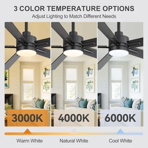 Vista 6 de 52 Inch Ceiling Fan with Light and Remote, Modern Black Ceiling Fans for Bedroom Living Room, 6-Speed Reversible DC Motor, 3CCT LED Lighting