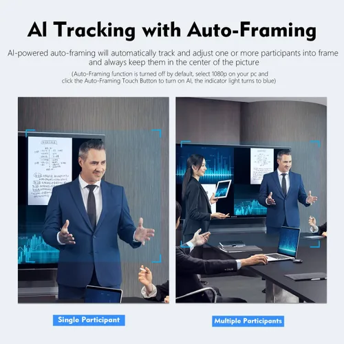 Vista 2 de TOALLIN Cámara web 4K AI con WDR, corrección automática de luz, seguimiento de IA con marco automático, enfoque automático, zoom digital ajustable