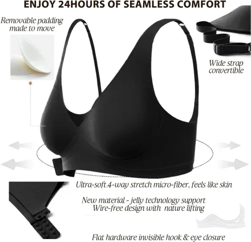 Vista 6 de Brasier sin varillas sin costuras para mujer, brasier invisible en V profundo con relleno extraíble