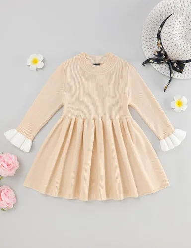 Vista 5 de Glaoly Vestido de manga larga con volantes de color sólido para niñas pequeñas, vestidos de otoño e invierno