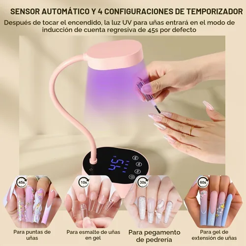 Vista 5 de AORAEM - Lámpara de uñas UV, cuello de cisne, mini luz UV para uñas de gel
