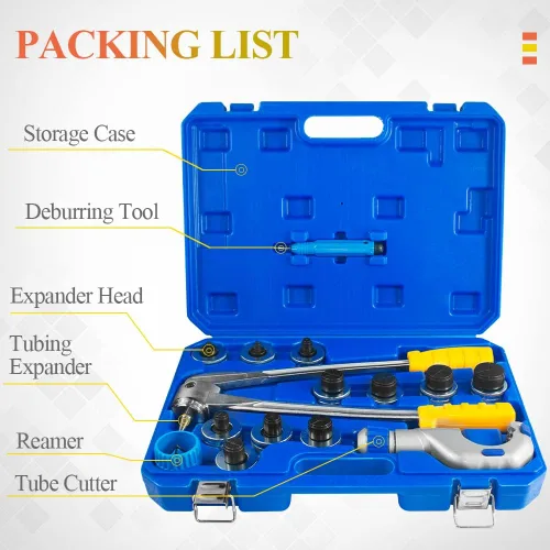 Vista 2 de WiseWater Kit expansor de tubos HVAC, juego de estampación de tubos incluye cabezales expansores de 3/8 a 1-5/8 pulgadas, cortador de tubos