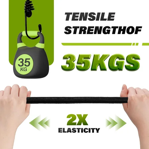 Vista 7 de 20 cuerdas elásticas de 6.5 pulgadas con ganchos, sin olor, alta elasticidad, mini cuerdas elásticas para asegurar lonas, equipaje, tiendas