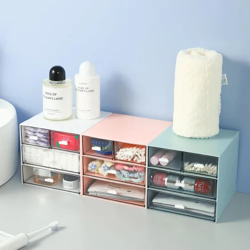 Vista 6 de MILULUGO Organizador de maquillaje con 4 cajones, organizador de escritorio, caja de almacenamiento de cosméticos para esmalte de uñas, lápiz
