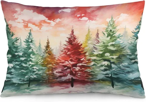 Vista 11 de Protector de almohada de árboles de pino de Navidad rojo y verde de 12 x 20 pulgadas, funda de cojín de vacaciones de invierno, funda de almohada