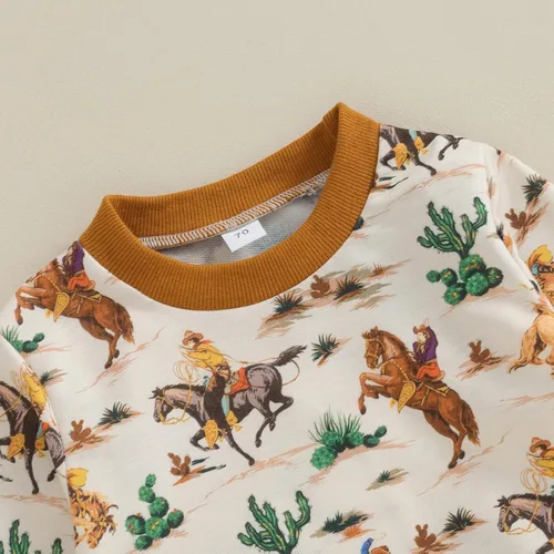 Vista 2 de Amiblvowa Traje occidental para bebé niño, sudadera de manga larga con cuello redondo y estampado de vaca, pantalones deportivos, lindos pantalones