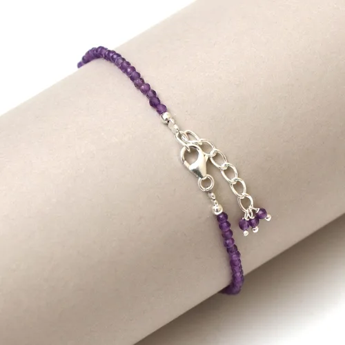 Vista 5 de Pulsera de plata de ley 925 con cuentas completas y ajustables para mujer, pulsera delicada de cuentas de piedras preciosas naturales, regalo