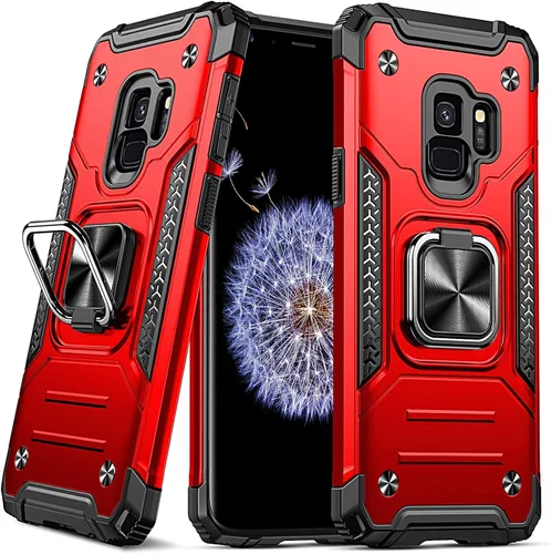 Vista 90 de DASFOND Diseñada para funda Galaxy S8 con soporte, anillo metálico giratorio mejorado de 360°, soporte kickstand de grado militar, resistente a