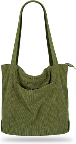 Vista 19 de Bolso de pana Iioscre para mujeres, bolsos hobo con cierre de cremallera, bolsos de hombro casuales de gran capacidad con bolsillos interiores