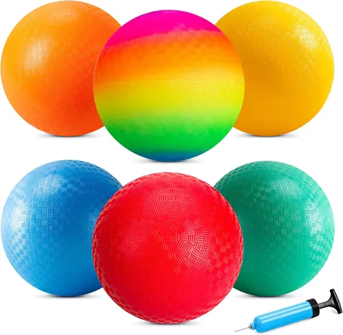 Vista 10 de EVERICH TOY Playground Balls Kickball, 6 or 12 Pack 8.5 Inch 4 Square Ball 8.5" Multicolor Air Touch