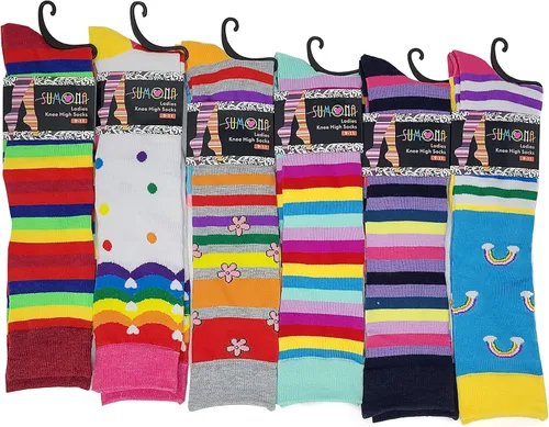 Vista 2 de 6 pares de calcetines altos hasta la rodilla con estampado multicolor para mujer