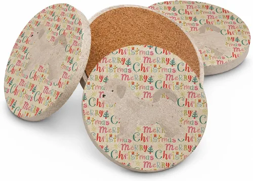 Vista 5 de Abyssinian Sand Terrier Merry Christmas - Posavasos grandes de piedra arenisca (4 unidades)
