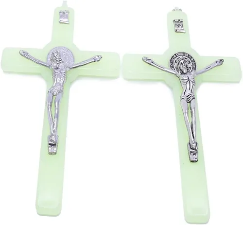 Vista 6 de Guaber Crucifijo de Cristo Jesús Crucifijo que brilla en la oscuridad, adorno luminoso religioso para pared, regalo