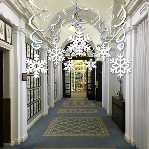 Vista 5 de Omgouue Decoración de remolino colgante de copo de nieve de Navidad de 42 unidades – Frozen Winter Wonderland/Navidad/vacaciones para fiestas de Año
