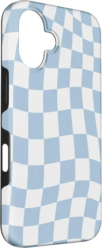 Vista 3 de Funda estética pastel azul claro remolino a cuadros para iPhone 16