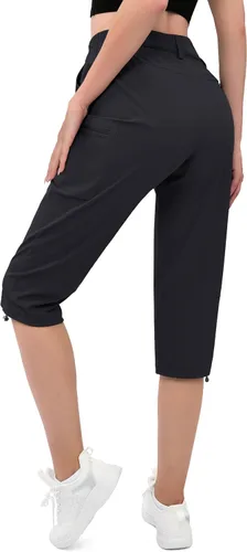 Vista 2 de MAGCOMSEN - Pantalones de senderismo para mujer, tipo capri y cargo, ligeros, elásticos, resistentes al agua, con 5 bolsillos para exterior